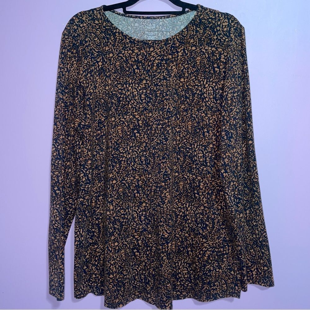 Pure Jill Long Sleeve Shirttail Tee Neutral Paisley Women Size L Tall Casual